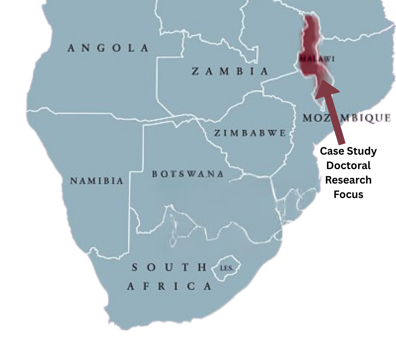 Map of Southern Africa showing Malawi