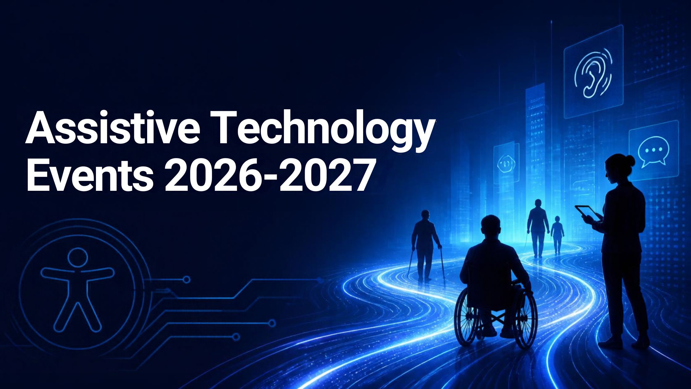 Image banner showcasing assistive technology events taking place throughout 2026 and 2027